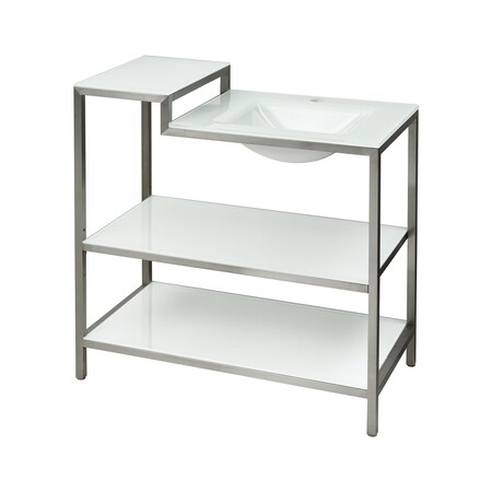 Elk Home Vanity Console with integral white glass sink and white glass shelves V-ARGUN-36BS